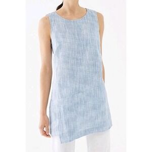 J Jill Pure Linen Sleeveless Blue White Plaid Tunic Top Sz S